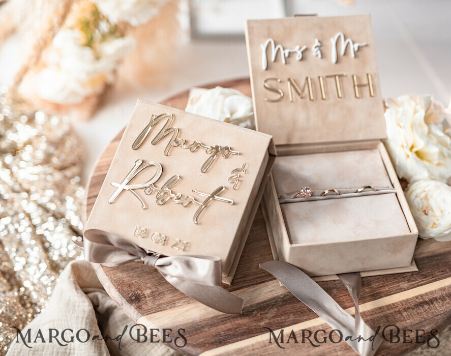 RING BEARER BOXES & PILLOWS Velvet ring box for wedding ceremony Beige Pink Golden velvet Wedding Ring Box for ceremony, Ring Box for Wedding Ceremony 3 rings velvet, Boho Glam Wedding Ring Boxes his hers, Luxury Velvet Ring box double Custom Colors