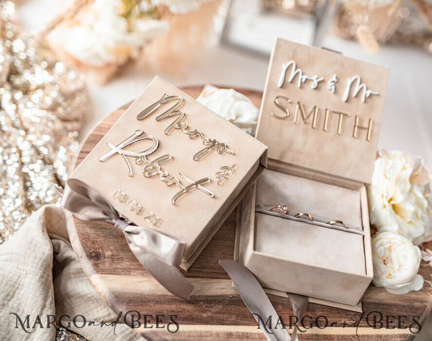 RING BEARER BOXES & PILLOWS Velvet ring box for wedding ceremony Beige Pink Golden velvet Wedding Ring Box for ceremony, Ring Box for Wedding Ceremony 3 rings velvet, Boho Glam Wedding Ring Boxes his hers, Luxury Velvet Ring box double Custom Colors