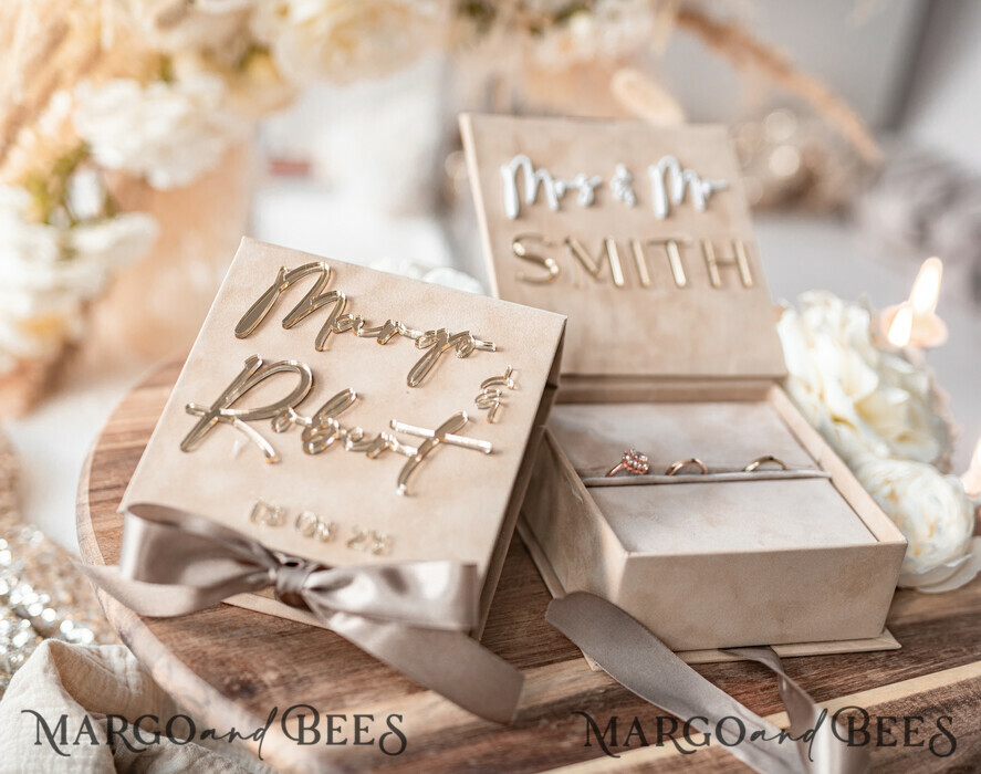 RING BEARER BOXES & PILLOWS Velvet ring box for wedding ceremony Beige Pink Golden velvet Wedding Ring Box for ceremony, Ring Box for Wedding Ceremony 3 rings velvet, Boho Glam Wedding Ring Boxes his hers, Luxury Velvet Ring box double Custom Colors