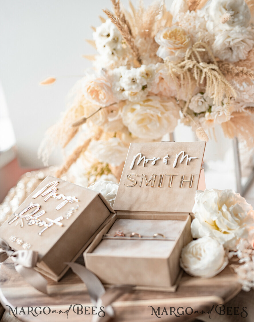 RING BEARER BOXES & PILLOWS Velvet ring box for wedding ceremony Beige Pink Golden velvet Wedding Ring Box for ceremony, Ring Box for Wedding Ceremony 3 rings velvet, Boho Glam Wedding Ring Boxes his hers, Luxury Velvet Ring box double Custom Colors