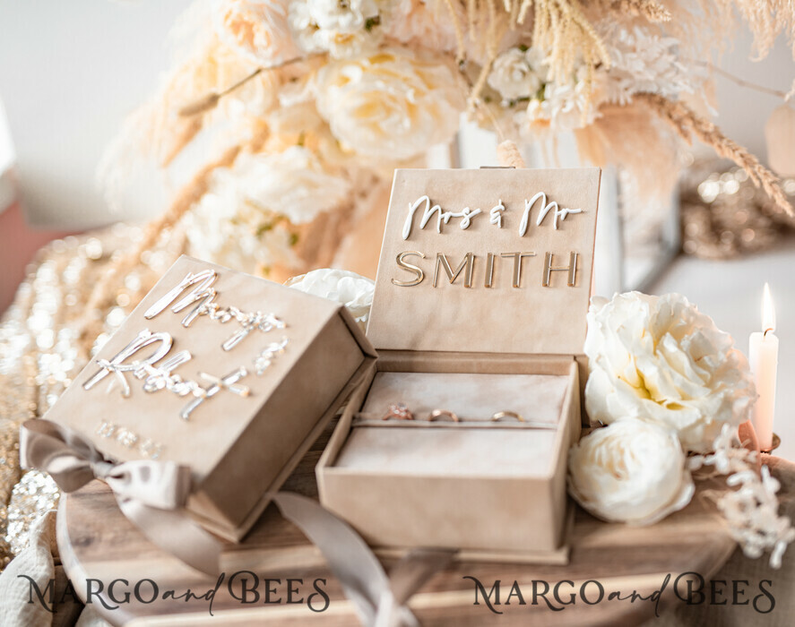 RING BEARER BOXES & PILLOWS Velvet ring box for wedding ceremony Beige Pink Golden velvet Wedding Ring Box for ceremony, Ring Box for Wedding Ceremony 3 rings velvet, Boho Glam Wedding Ring Boxes his hers, Luxury Velvet Ring box double Custom Colors