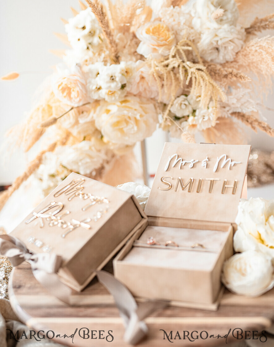 RING BEARER BOXES & PILLOWS Velvet ring box for wedding ceremony Beige Pink Golden velvet Wedding Ring Box for ceremony, Ring Box for Wedding Ceremony 3 rings velvet, Boho Glam Wedding Ring Boxes his hers, Luxury Velvet Ring box double Custom Colors