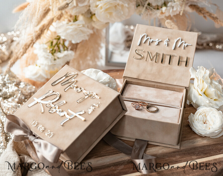 RING BEARER BOXES & PILLOWS Velvet ring box for wedding ceremony Beige Pink Golden velvet Wedding Ring Box for ceremony, Ring Box for Wedding Ceremony 3 rings velvet, Boho Glam Wedding Ring Boxes his hers, Luxury Velvet Ring box double Custom Colors