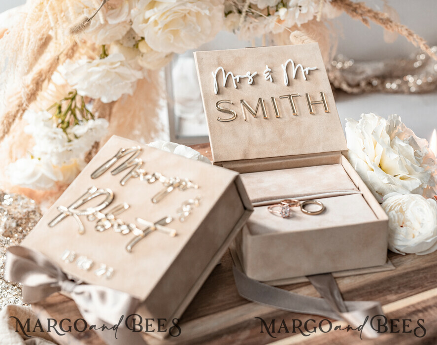 RING BEARER BOXES & PILLOWS Velvet ring box for wedding ceremony Beige Pink Golden velvet Wedding Ring Box for ceremony, Ring Box for Wedding Ceremony 3 rings velvet, Boho Glam Wedding Ring Boxes his hers, Luxury Velvet Ring box double Custom Colors