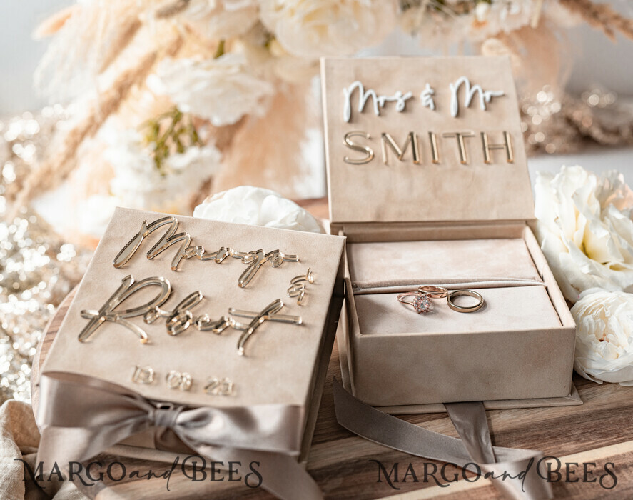 RING BEARER BOXES & PILLOWS Velvet ring box for wedding ceremony Beige Pink Golden velvet Wedding Ring Box for ceremony, Ring Box for Wedding Ceremony 3 rings velvet, Boho Glam Wedding Ring Boxes his hers, Luxury Velvet Ring box double Custom Colors