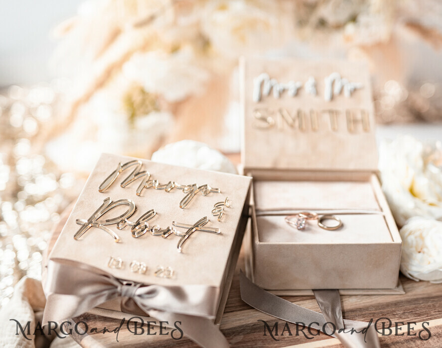 RING BEARER BOXES & PILLOWS Velvet ring box for wedding ceremony Beige Pink Golden velvet Wedding Ring Box for ceremony, Ring Box for Wedding Ceremony 3 rings velvet, Boho Glam Wedding Ring Boxes his hers, Luxury Velvet Ring box double Custom Colors
