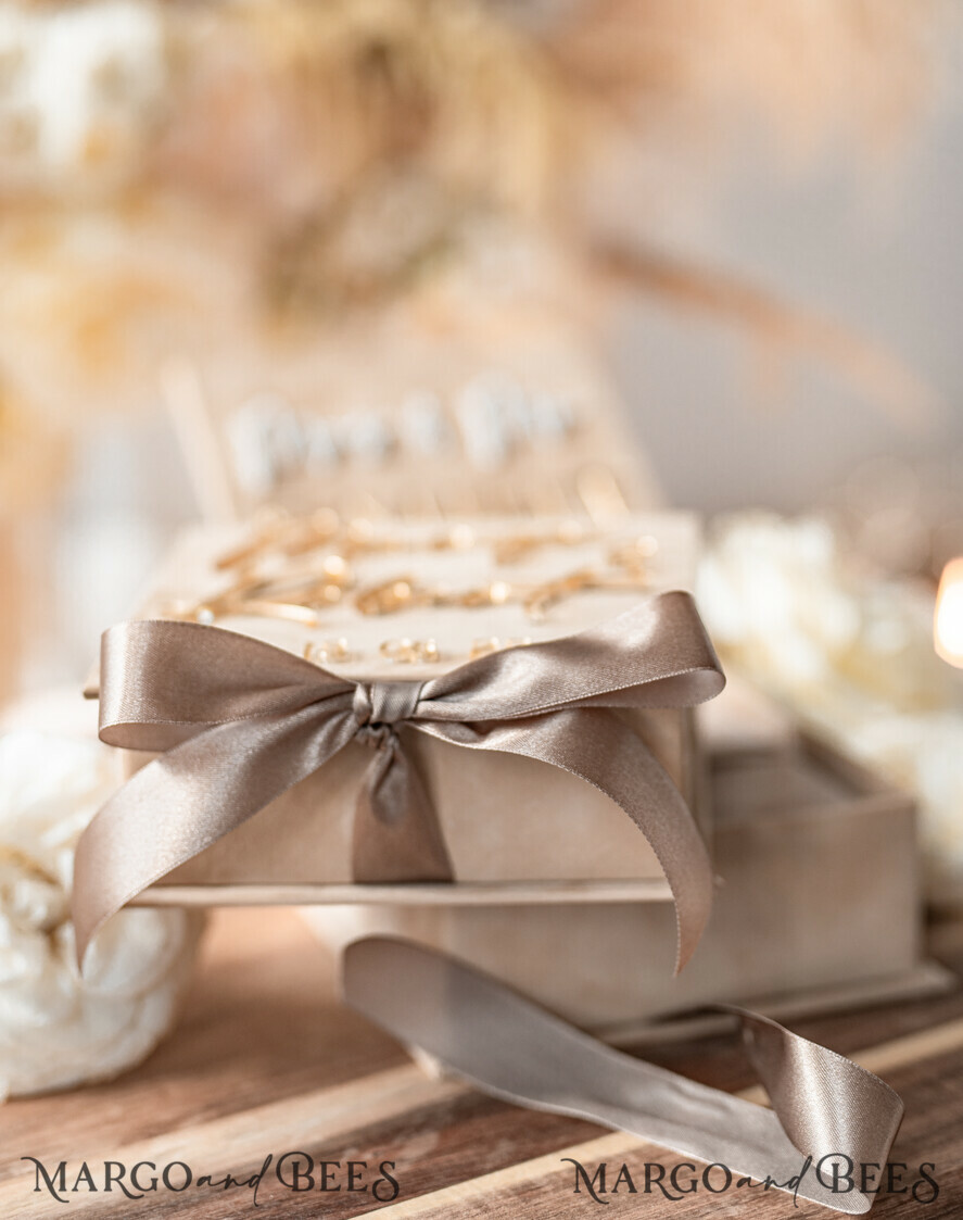 RING BEARER BOXES & PILLOWS Velvet ring box for wedding ceremony Beige Pink Golden velvet Wedding Ring Box for ceremony, Ring Box for Wedding Ceremony 3 rings velvet, Boho Glam Wedding Ring Boxes his hers, Luxury Velvet Ring box double Custom Colors