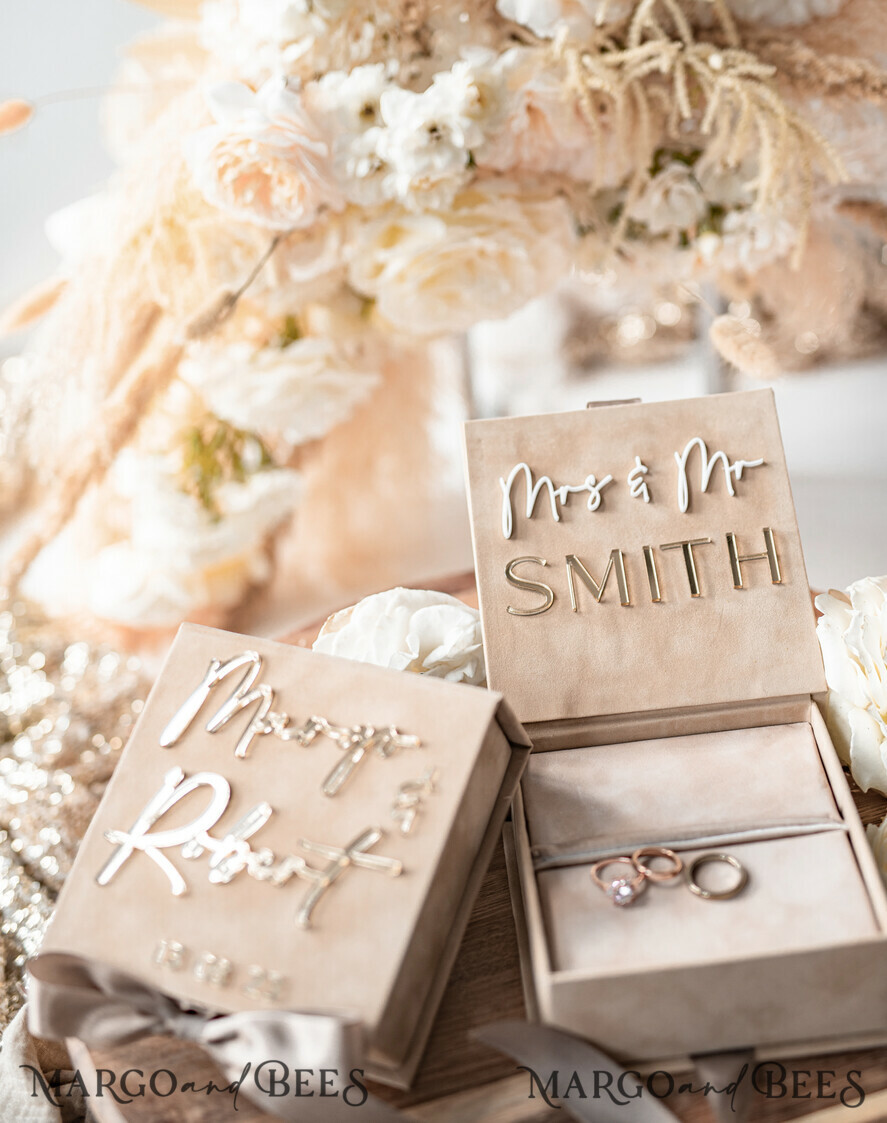 RING BEARER BOXES & PILLOWS Velvet ring box for wedding ceremony Beige Pink Golden velvet Wedding Ring Box for ceremony, Ring Box for Wedding Ceremony 3 rings velvet, Boho Glam Wedding Ring Boxes his hers, Luxury Velvet Ring box double Custom Colors