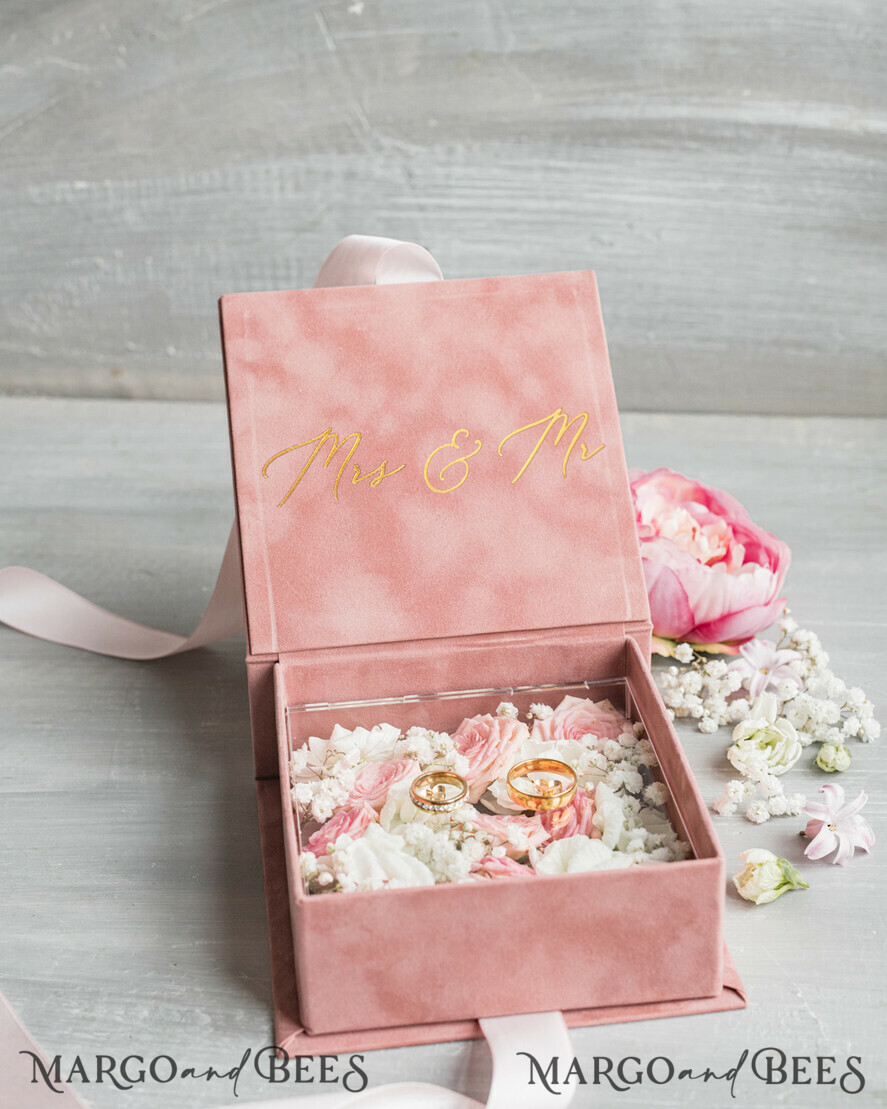 RING BEARER BOXES & PILLOWS Velvet ring box for wedding ceremony Elegant Velvet blush pink Wedding rings Box, Glamour gold Wedding rings Box, Elegant Acrylic Wedding Box velvet blusch Pink Wedding rings Box