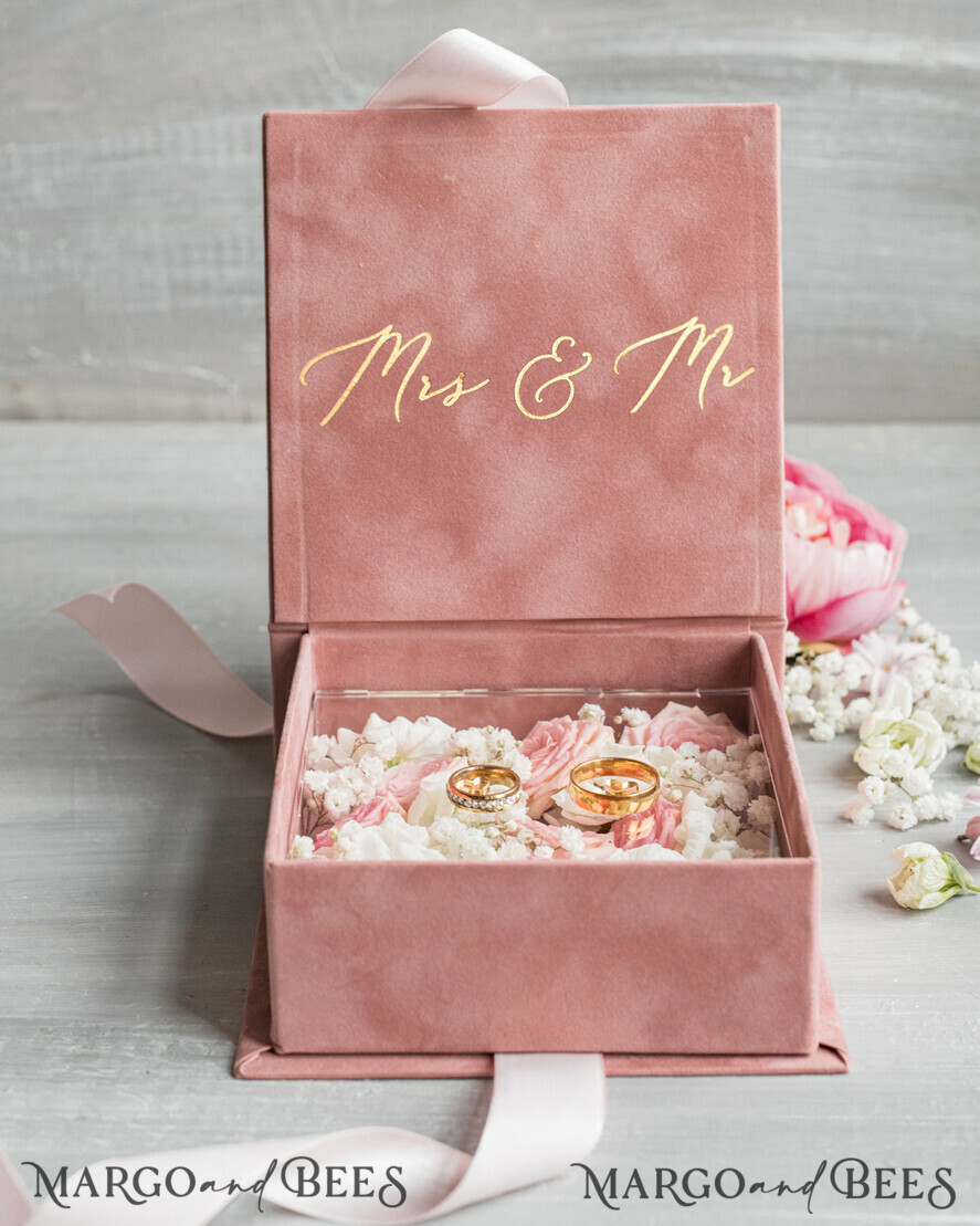 RING BEARER BOXES & PILLOWS Velvet ring box for wedding ceremony Elegant Velvet blush pink Wedding rings Box, Glamour gold Wedding rings Box, Elegant Acrylic Wedding Box velvet blusch Pink Wedding rings Box
