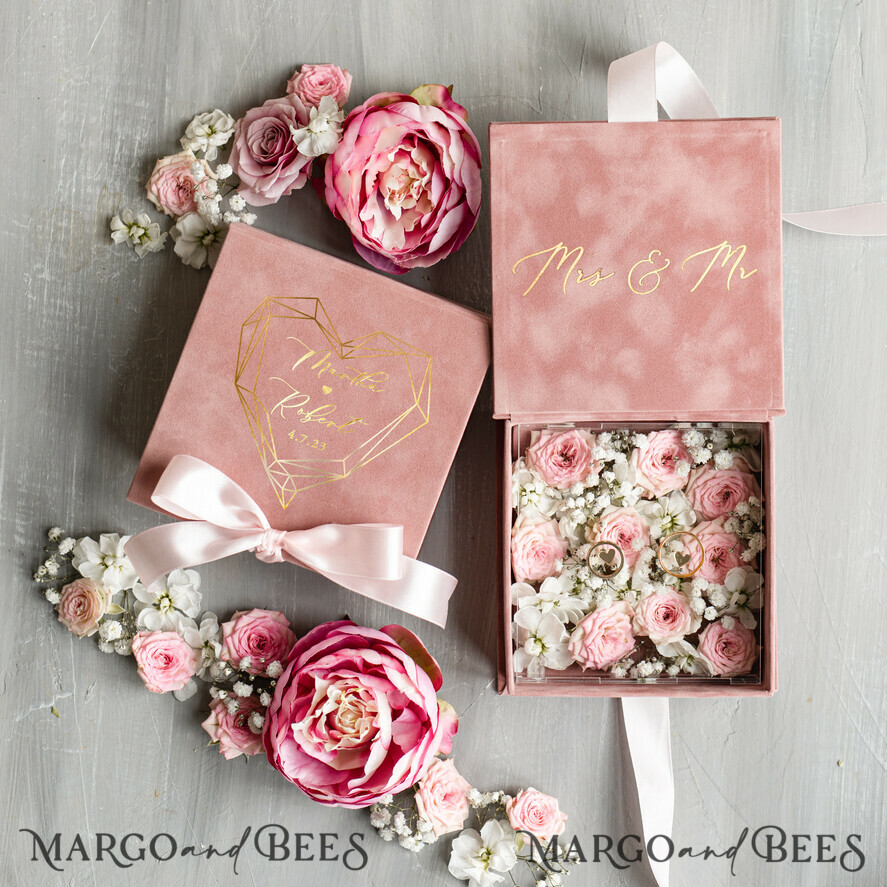 RING BEARER BOXES & PILLOWS Velvet ring box for wedding ceremony Elegant Velvet blush pink Wedding rings Box, Glamour gold Wedding rings Box, Elegant Acrylic Wedding Box velvet blusch Pink Wedding rings Box