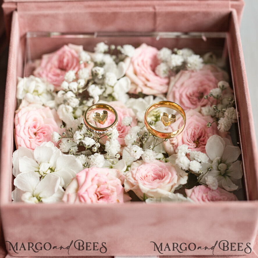 RING BEARER BOXES & PILLOWS Velvet ring box for wedding ceremony Elegant Velvet blush pink Wedding rings Box, Glamour gold Wedding rings Box, Elegant Acrylic Wedding Box velvet blusch Pink Wedding rings Box