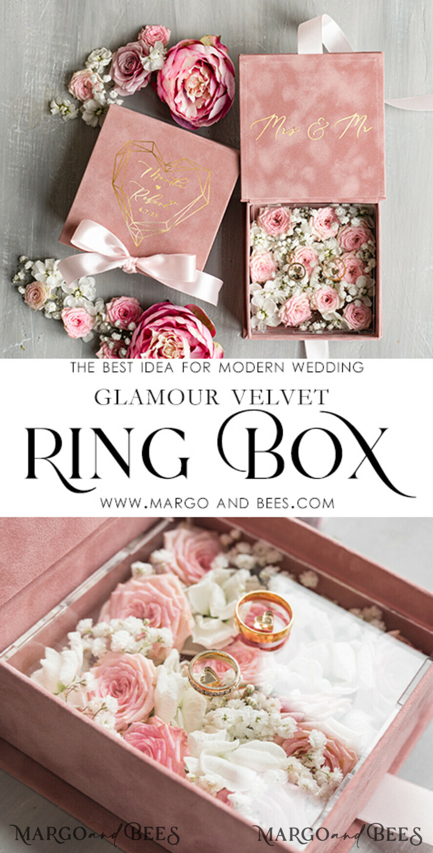 RING BEARER BOXES & PILLOWS Velvet ring box for wedding ceremony Elegant Velvet blush pink Wedding rings Box, Glamour gold Wedding rings Box, Elegant Acrylic Wedding Box velvet blusch Pink Wedding rings Box