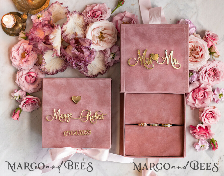 RING BEARER BOXES & PILLOWS Velvet ring box for wedding ceremony Personalised wedding box his and hers, Handmade wedding ring pillow • Glitter Ring Bearer Pillow • Boho Glam Ring Bearer