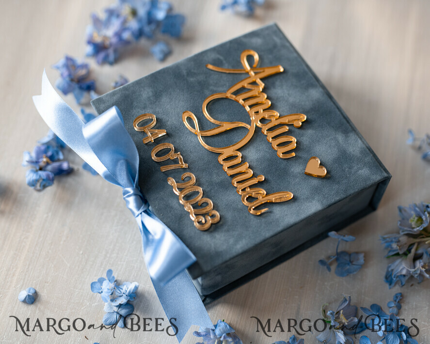 RING BEARER BOXES & PILLOWS Velvet ring box for wedding ceremony Dusty Blue Golden velvet Wedding Ring Box for ceremony, Ring Box for Wedding Ceremony 3 rings velvet, Boho Glam Wedding Ring Boxes his hers, Luxury Velvet Ring box double Custom Colors