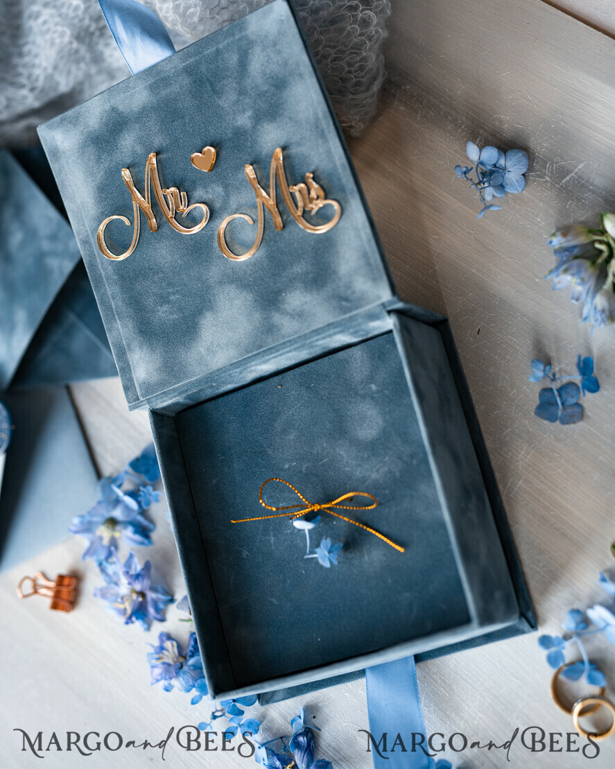 RING BEARER BOXES & PILLOWS Velvet ring box for wedding ceremony Dusty Blue Golden velvet Wedding Ring Box for ceremony, Ring Box for Wedding Ceremony 3 rings velvet, Boho Glam Wedding Ring Boxes his hers, Luxury Velvet Ring box double Custom Colors