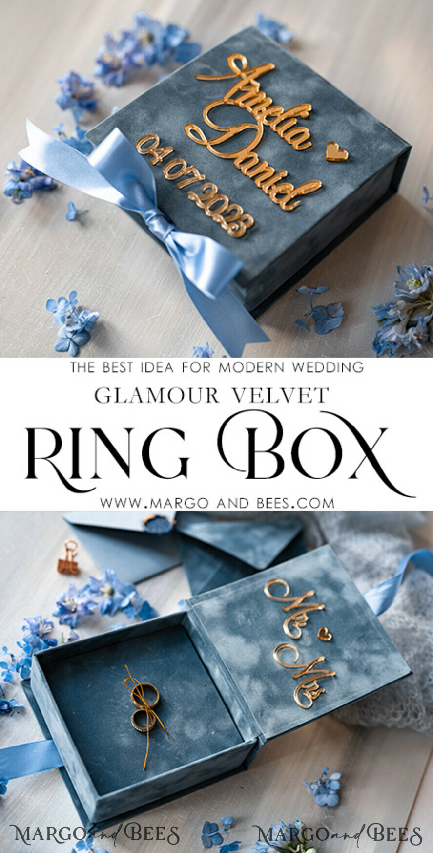 RING BEARER BOXES & PILLOWS Velvet ring box for wedding ceremony Dusty Blue Golden velvet Wedding Ring Box for ceremony, Ring Box for Wedding Ceremony 3 rings velvet, Boho Glam Wedding Ring Boxes his hers, Luxury Velvet Ring box double Custom Colors
