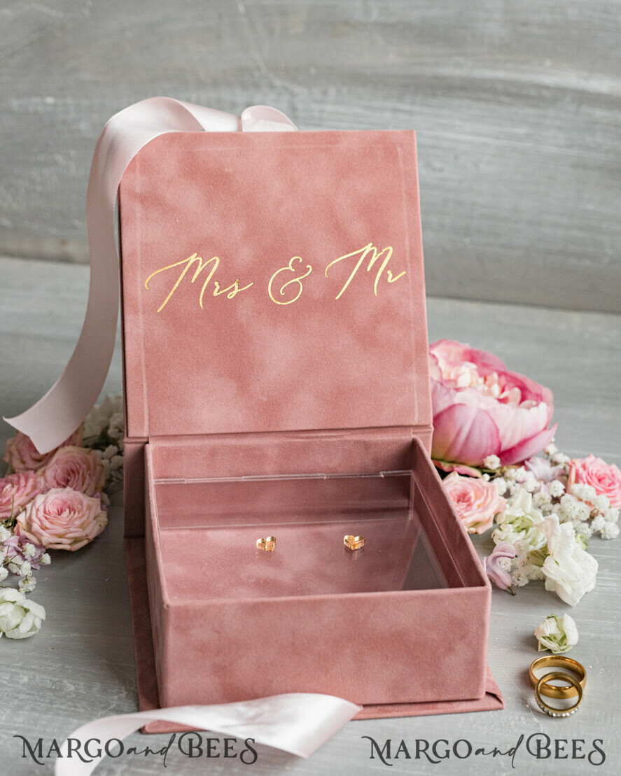 RING BEARER BOXES & PILLOWS Velvet ring box for wedding ceremony Luxury Velvet Wedding rings Box, Elegant Wedding Box velvet blush Pink, Delicate And Handmade Wedding rings Box