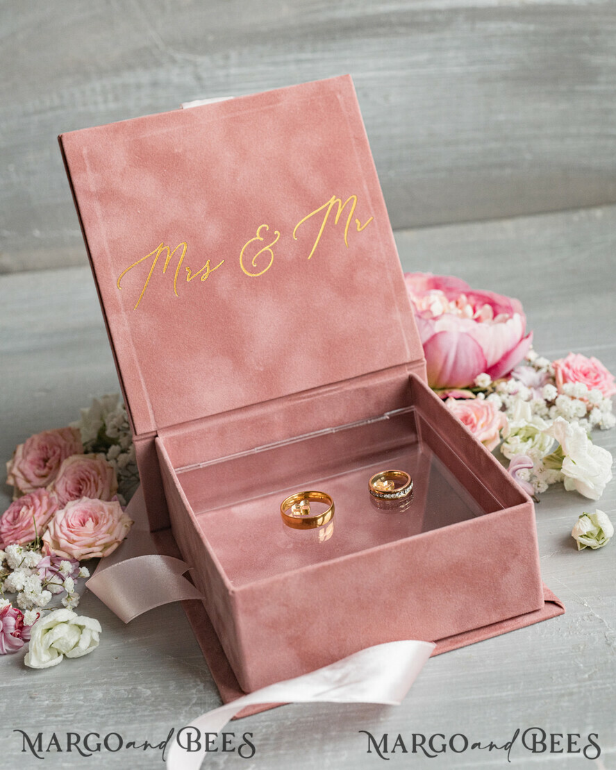 RING BEARER BOXES & PILLOWS Velvet ring box for wedding ceremony Luxury Velvet Wedding rings Box, Elegant Wedding Box velvet blush Pink, Delicate And Handmade Wedding rings Box