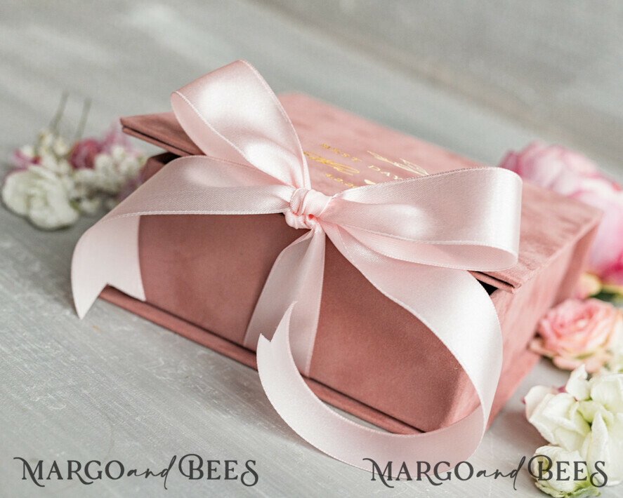 RING BEARER BOXES & PILLOWS Velvet ring box for wedding ceremony Luxury Velvet Wedding rings Box, Elegant Wedding Box velvet blush Pink, Delicate And Handmade Wedding rings Box