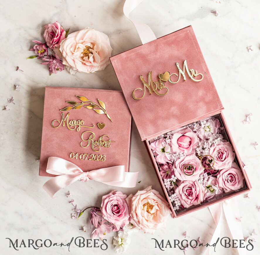 RING BEARER BOXES & PILLOWS Velvet ring box for wedding ceremony Blush Pink Golden velvet Wedding Ring Box for ceremony, Ring Box for Wedding Ceremony 3 rings velvet, Boho Glam Wedding Ring Boxes his hers, Luxury Velvet Ring box double Custom Colors