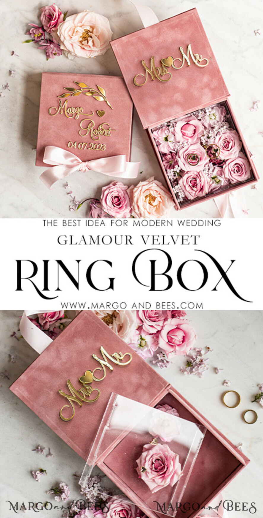 RING BEARER BOXES & PILLOWS Velvet ring box for wedding ceremony Blush Pink Golden velvet Wedding Ring Box for ceremony, Ring Box for Wedding Ceremony 3 rings velvet, Boho Glam Wedding Ring Boxes his hers, Luxury Velvet Ring box double Custom Colors