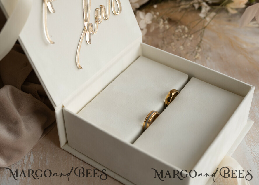 RING BEARER BOXES & PILLOWS Velvet ring box for wedding ceremony ivory Wedding Ring Boxes his hers, Luxury Velvet golden Ring box double, garden wedding ring box, ecru wedding box for wedding bands