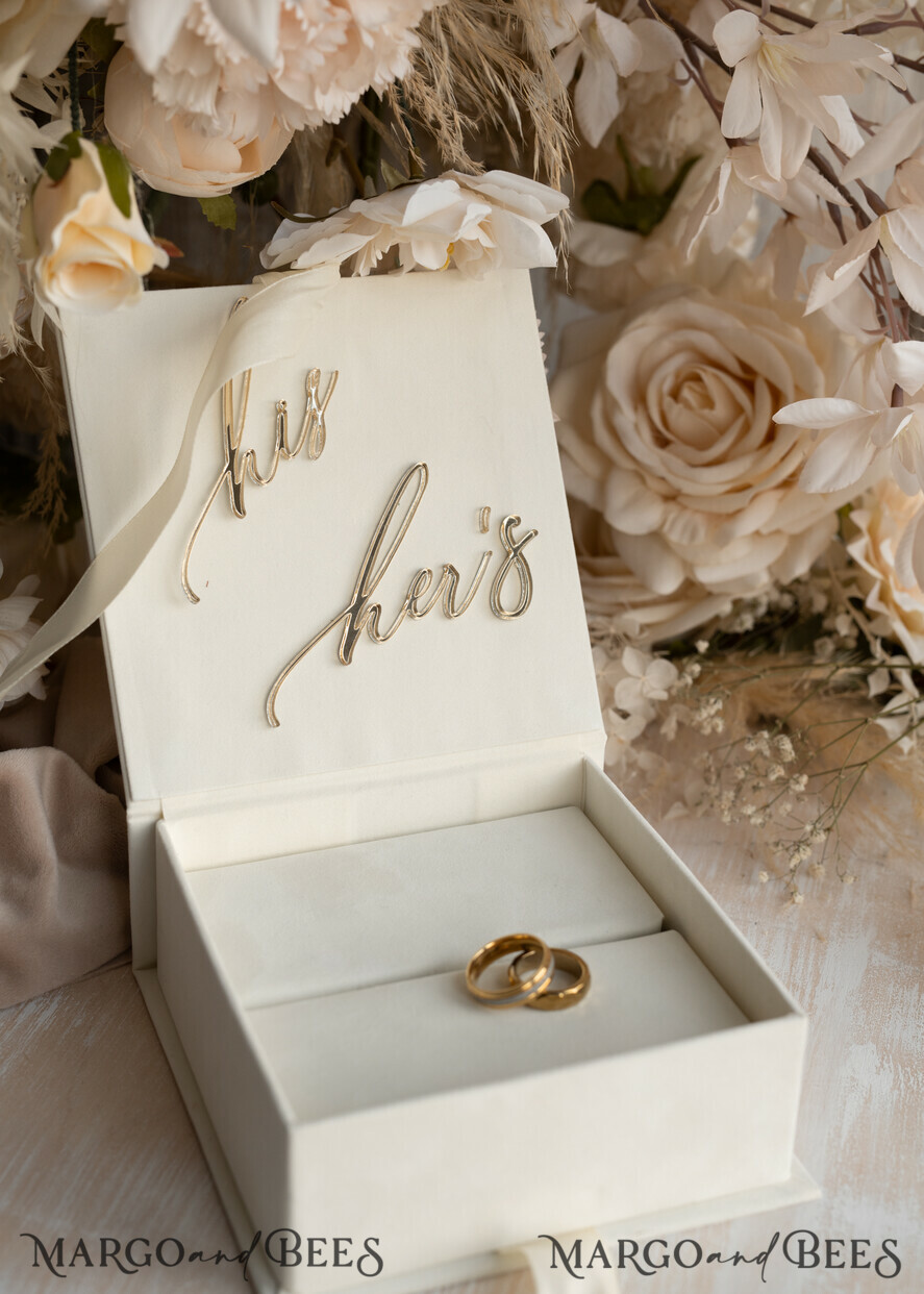 RING BEARER BOXES & PILLOWS Velvet ring box for wedding ceremony ivory Wedding Ring Boxes his hers, Luxury Velvet golden Ring box double, garden wedding ring box, ecru wedding box for wedding bands