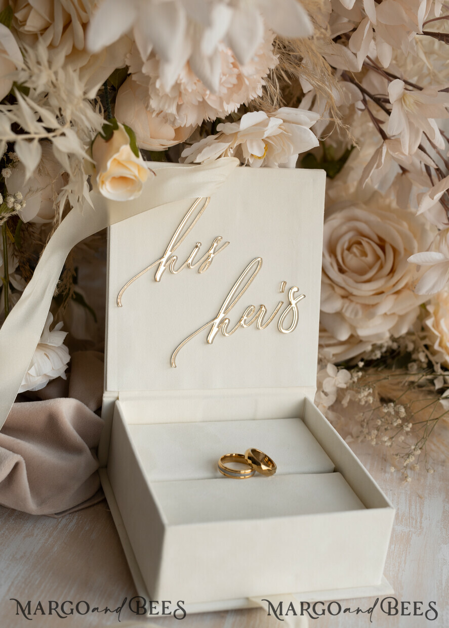 RING BEARER BOXES & PILLOWS Velvet ring box for wedding ceremony ivory Wedding Ring Boxes his hers, Luxury Velvet golden Ring box double, garden wedding ring box, ecru wedding box for wedding bands