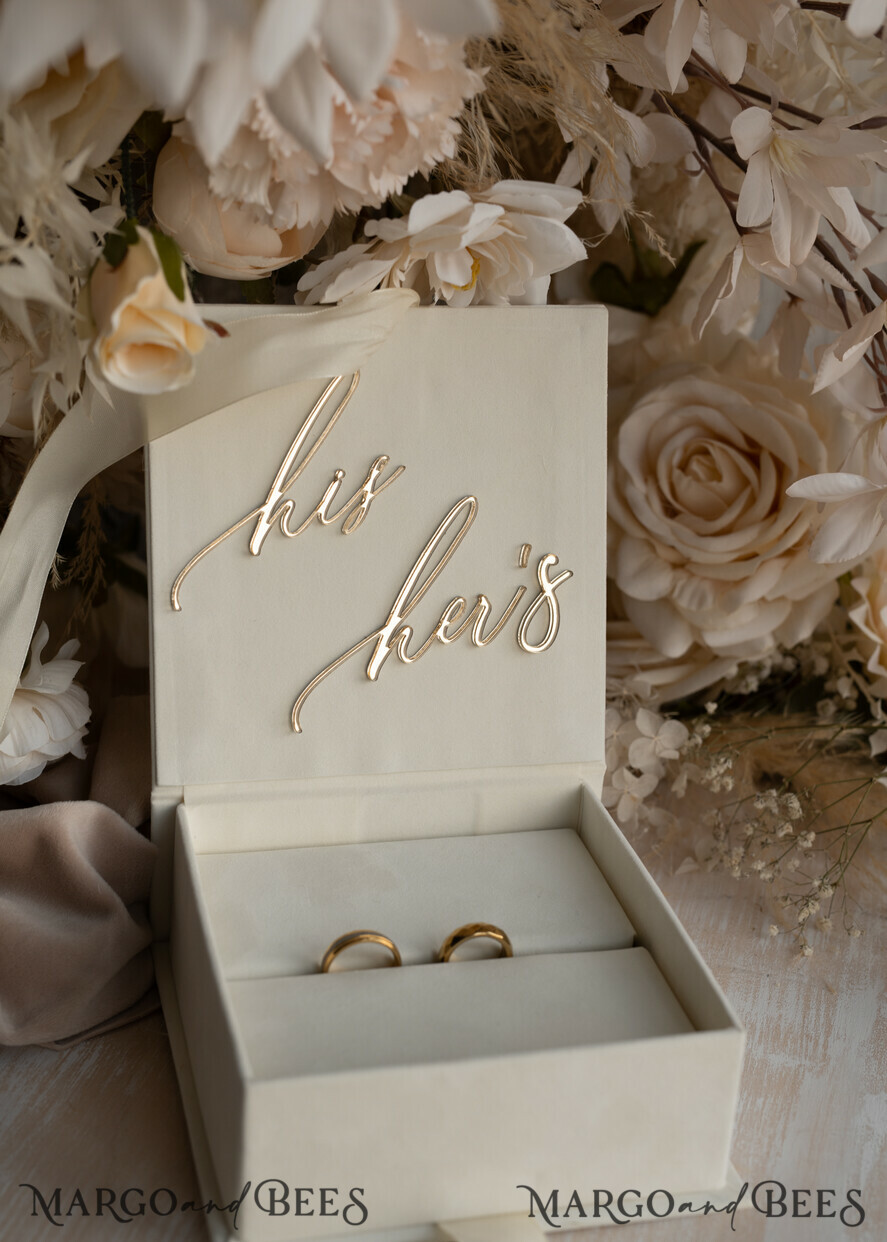 RING BEARER BOXES & PILLOWS Velvet ring box for wedding ceremony ivory Wedding Ring Boxes his hers, Luxury Velvet golden Ring box double, garden wedding ring box, ecru wedding box for wedding bands
