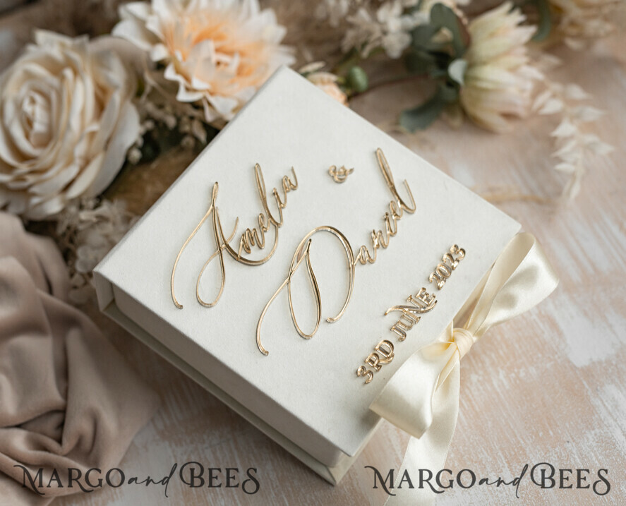 RING BEARER BOXES & PILLOWS Velvet ring box for wedding ceremony ivory Wedding Ring Boxes his hers, Luxury Velvet golden Ring box double, garden wedding ring box, ecru wedding box for wedding bands