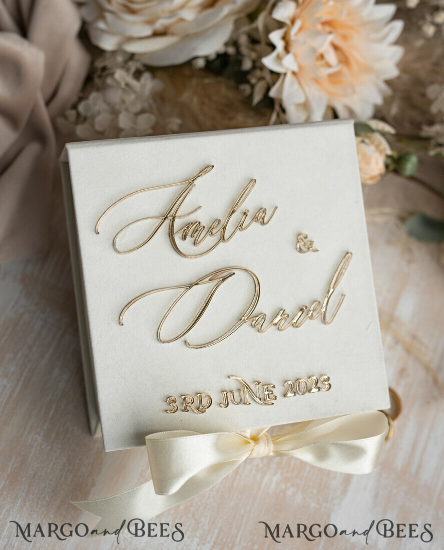 RING BEARER BOXES & PILLOWS Velvet ring box for wedding ceremony ivory Wedding Ring Boxes his hers, Luxury Velvet golden Ring box double, garden wedding ring box, ecru wedding box for wedding bands