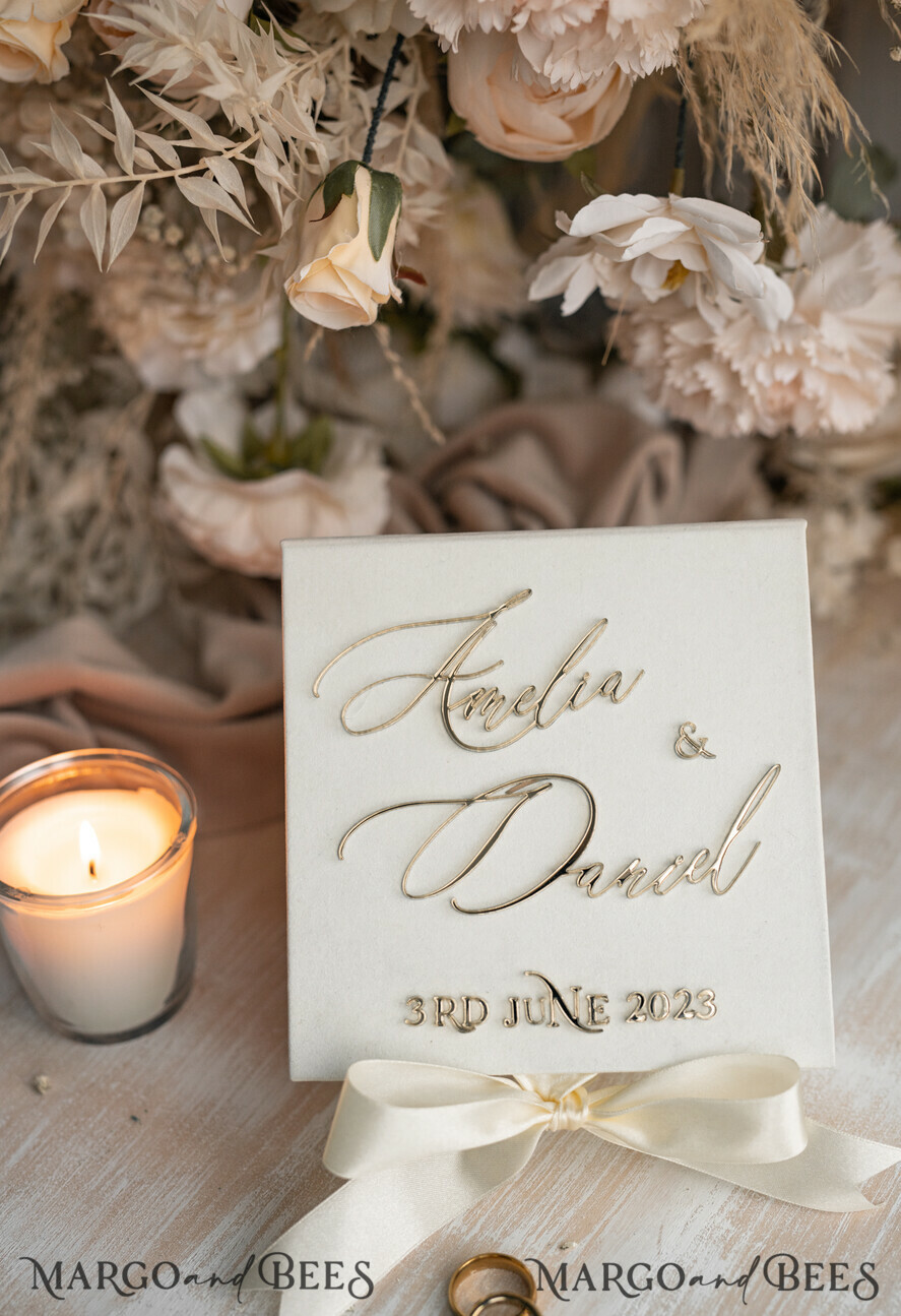 RING BEARER BOXES & PILLOWS Velvet ring box for wedding ceremony ivory Wedding Ring Boxes his hers, Luxury Velvet golden Ring box double, garden wedding ring box, ecru wedding box for wedding bands