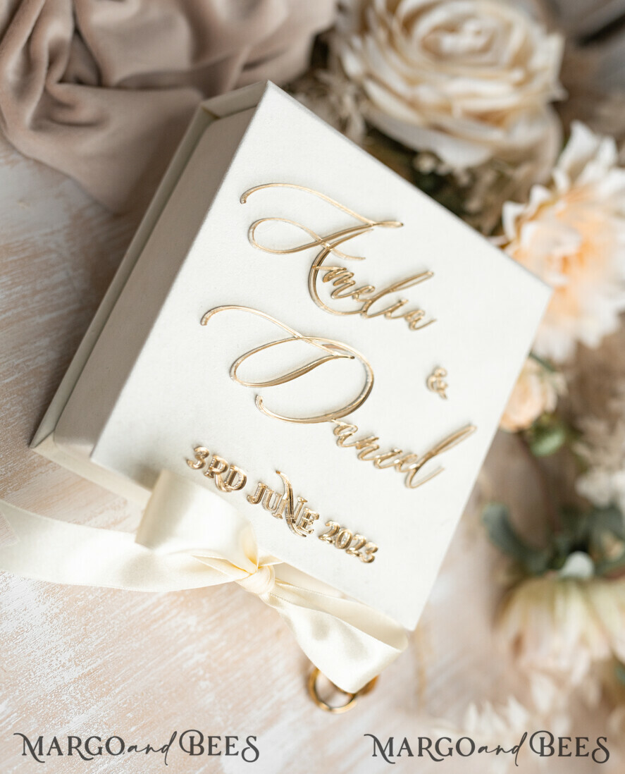 RING BEARER BOXES & PILLOWS Velvet ring box for wedding ceremony ivory Wedding Ring Boxes his hers, Luxury Velvet golden Ring box double, garden wedding ring box, ecru wedding box for wedding bands