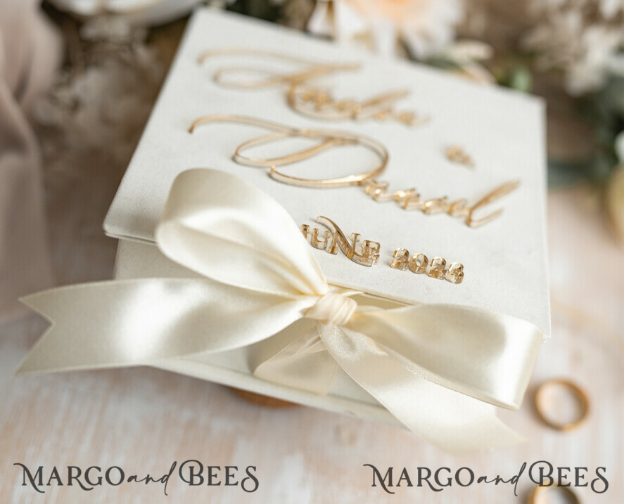RING BEARER BOXES & PILLOWS Velvet ring box for wedding ceremony ivory Wedding Ring Boxes his hers, Luxury Velvet golden Ring box double, garden wedding ring box, ecru wedding box for wedding bands