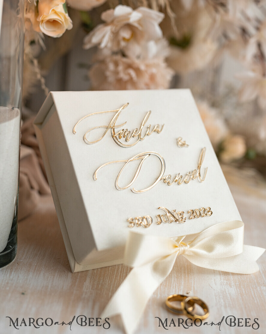 RING BEARER BOXES & PILLOWS Velvet ring box for wedding ceremony ivory Wedding Ring Boxes his hers, Luxury Velvet golden Ring box double, garden wedding ring box, ecru wedding box for wedding bands
