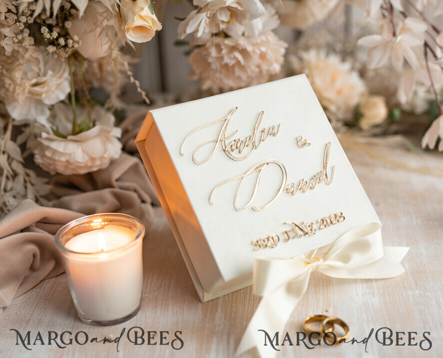 RING BEARER BOXES & PILLOWS Velvet ring box for wedding ceremony ivory Wedding Ring Boxes his hers, Luxury Velvet golden Ring box double, garden wedding ring box, ecru wedding box for wedding bands