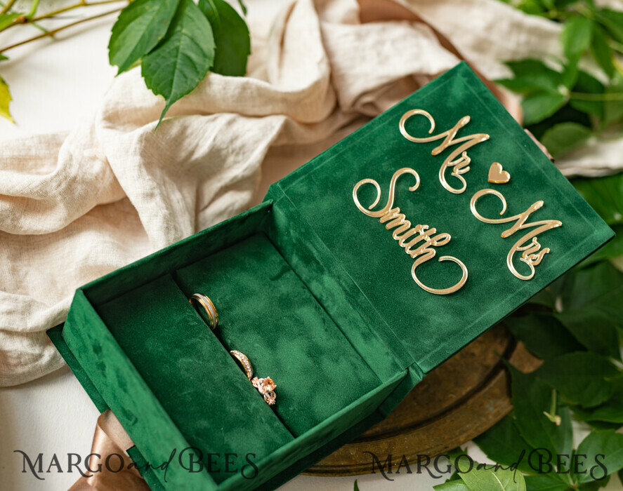 RING BEARER BOXES & PILLOWS Velvet ring box for wedding ceremony green Golden velvet Wedding Ring Box for ceremony, Ring Box for Wedding Ceremony 3 rings velvet, Boho Glam Wedding Ring Boxes his hers, Luxury Velvet Ring box double Custom Colors