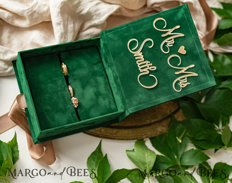 RING BEARER BOXES & PILLOWS Velvet ring box for wedding ceremony green Golden velvet Wedding Ring Box for ceremony, Ring Box for Wedding Ceremony 3 rings velvet, Boho Glam Wedding Ring Boxes his hers, Luxury Velvet Ring box double Custom Colors