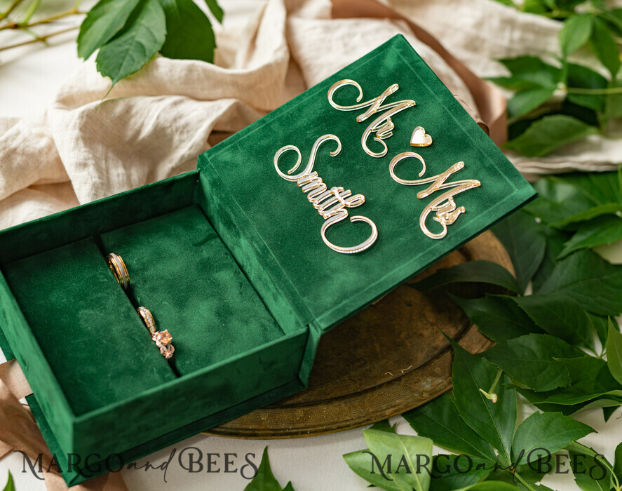 RING BEARER BOXES & PILLOWS Velvet ring box for wedding ceremony green Golden velvet Wedding Ring Box for ceremony, Ring Box for Wedding Ceremony 3 rings velvet, Boho Glam Wedding Ring Boxes his hers, Luxury Velvet Ring box double Custom Colors