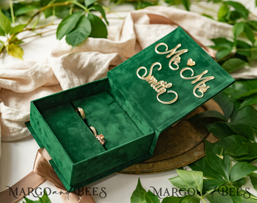 RING BEARER BOXES & PILLOWS Velvet ring box for wedding ceremony green Golden velvet Wedding Ring Box for ceremony, Ring Box for Wedding Ceremony 3 rings velvet, Boho Glam Wedding Ring Boxes his hers, Luxury Velvet Ring box double Custom Colors