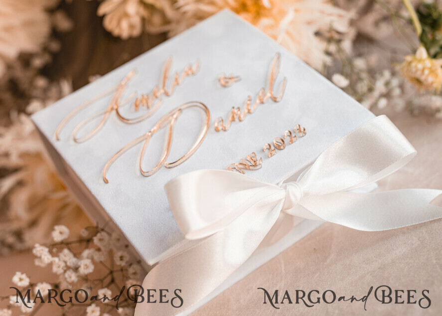 RING BEARER BOXES & PILLOWS Velvet ring box for wedding ceremony Pure White Ring Box for Wedding Ceremony 3 rings, White Golden velvet Wedding Ring Box for ceremony, Glamour Wedding Ring Boxes his hers, Luxury Velvet Ring box double Custom Colors