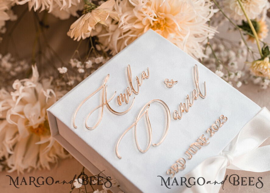 RING BEARER BOXES & PILLOWS Velvet ring box for wedding ceremony Pure White Ring Box for Wedding Ceremony 3 rings, White Golden velvet Wedding Ring Box for ceremony, Glamour Wedding Ring Boxes his hers, Luxury Velvet Ring box double Custom Colors