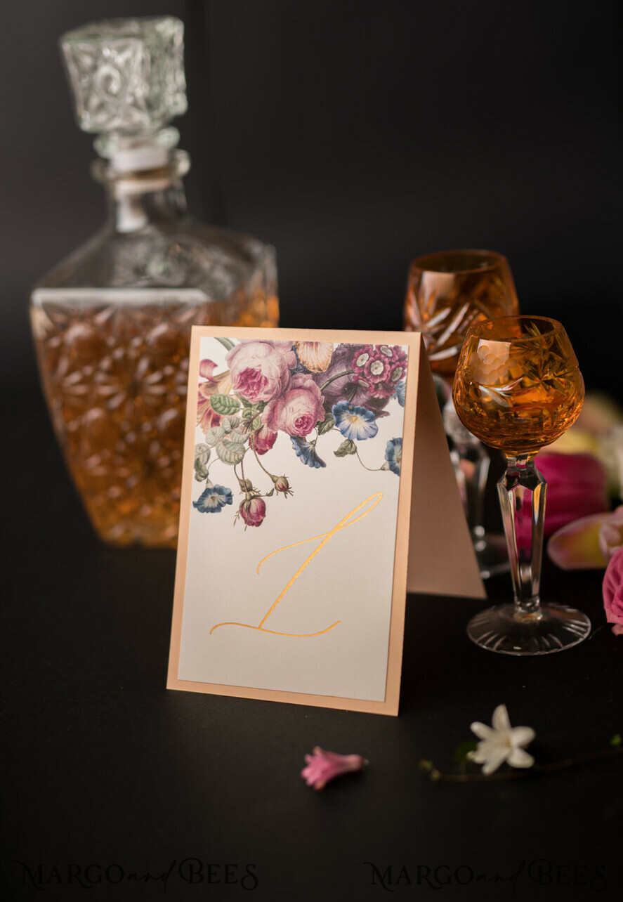 TABLE DECOR SIGNS glitter Vintage Floral Wedding Table Cards, Gold Text Table Numbers, Wedding Signage, Romantic Wedding Table Numbers, Editable Text, Floral Table Decor Wedding Signage