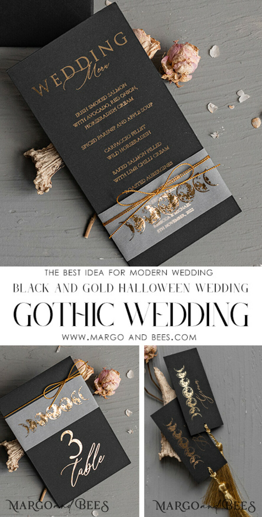 TABLE DECOR SIGNS glitter Halloween Wedding Table Cards, Black Wedding Table Numbers, Spooky Halloween Table Stand, Gothic Wedding Table Number, Skeleton Wedding Set black and gold
