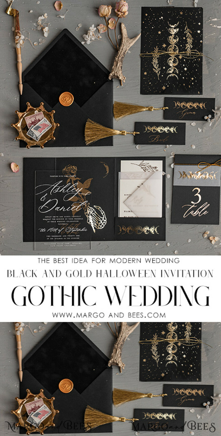 TABLE DECOR SIGNS glitter Halloween Wedding Table Cards, Black Wedding Table Numbers, Spooky Halloween Table Stand, Gothic Wedding Table Number, Skeleton Wedding Set black and gold