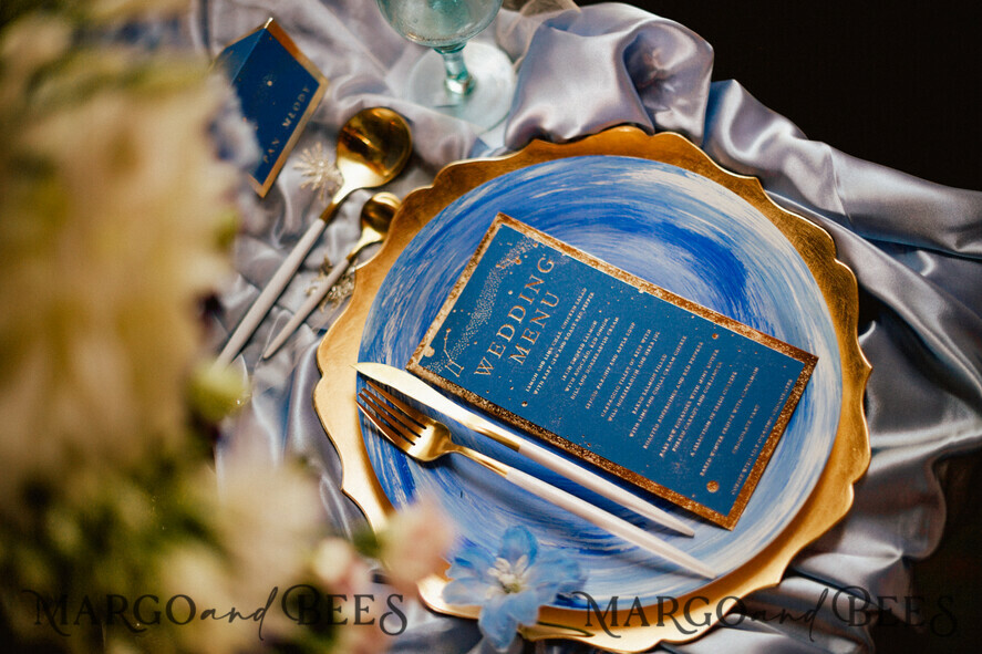 MENU & PROGRAMS glitter/ luxury premium Luxury Golden Shine Wedding Menu, Royal Navy Blue Wedding Menu Cards, Glamour Gold Foil Wedding Menu, Elegant, Bespoke Galaxy Menu, Stars Menu, Navy Blue Menu