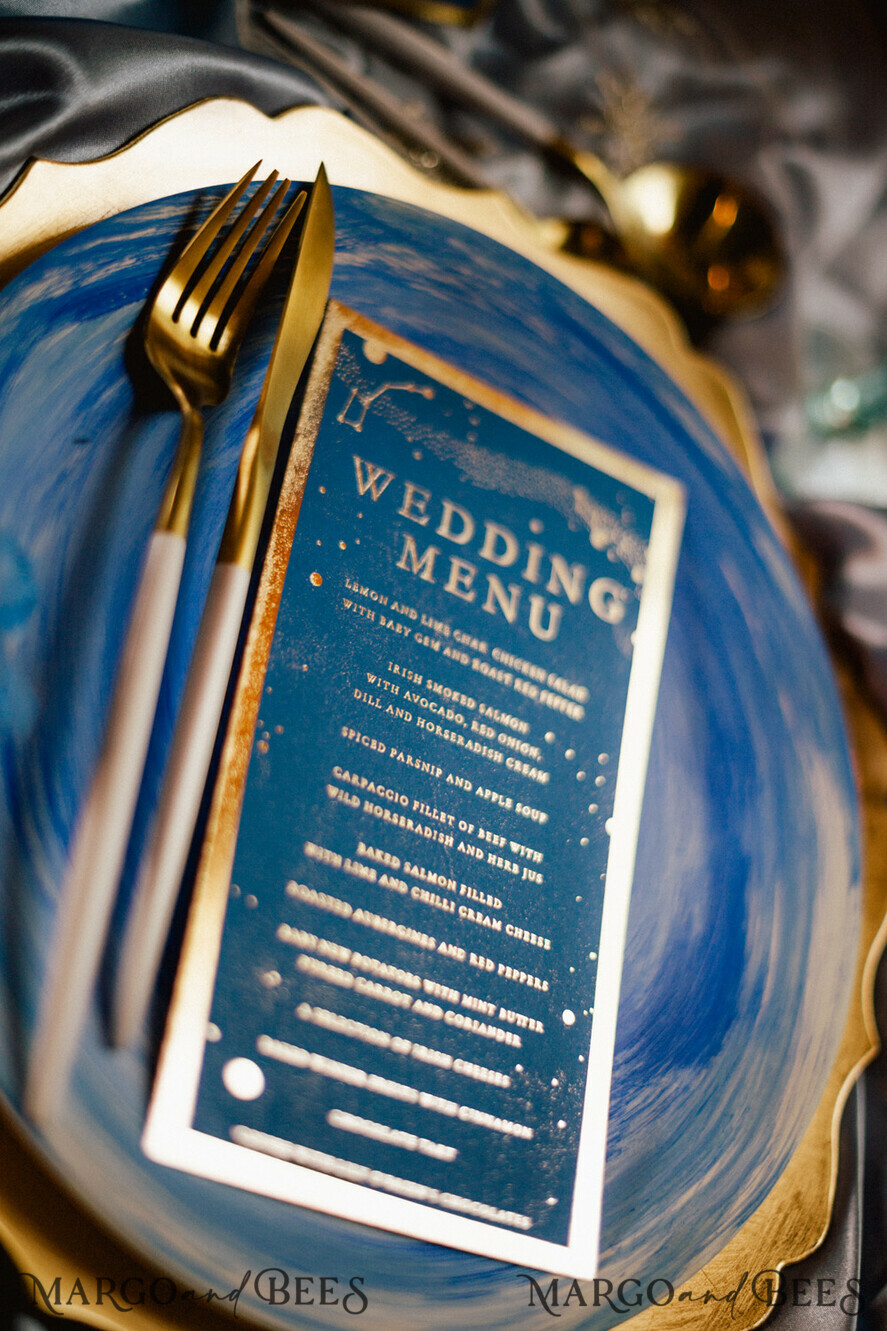 MENU & PROGRAMS glitter/ luxury premium Luxury Golden Shine Wedding Menu, Royal Navy Blue Wedding Menu Cards, Glamour Gold Foil Wedding Menu, Elegant, Bespoke Galaxy Menu, Stars Menu, Navy Blue Menu