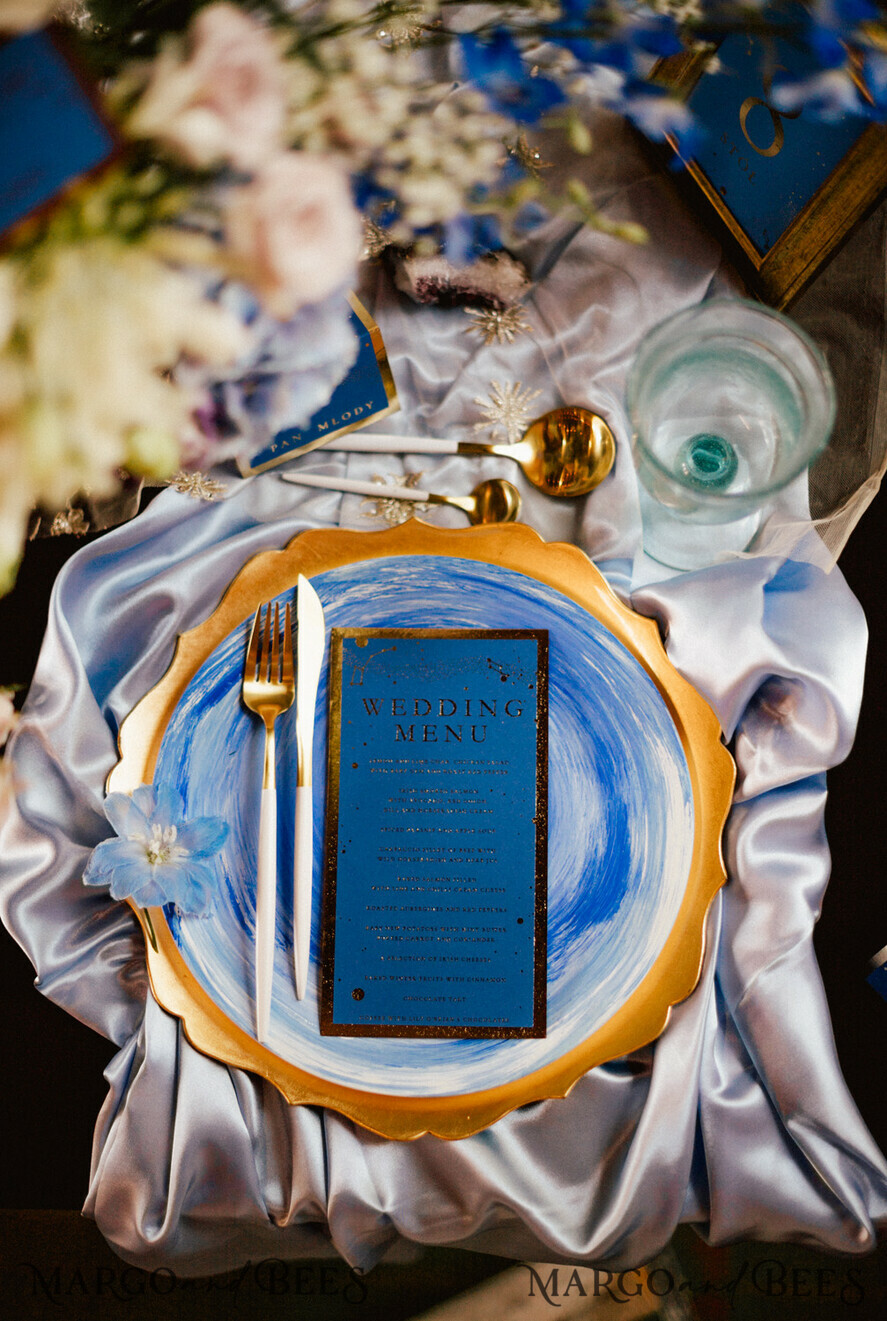 MENU & PROGRAMS glitter/ luxury premium Luxury Golden Shine Wedding Menu, Royal Navy Blue Wedding Menu Cards, Glamour Gold Foil Wedding Menu, Elegant, Bespoke Galaxy Menu, Stars Menu, Navy Blue Menu