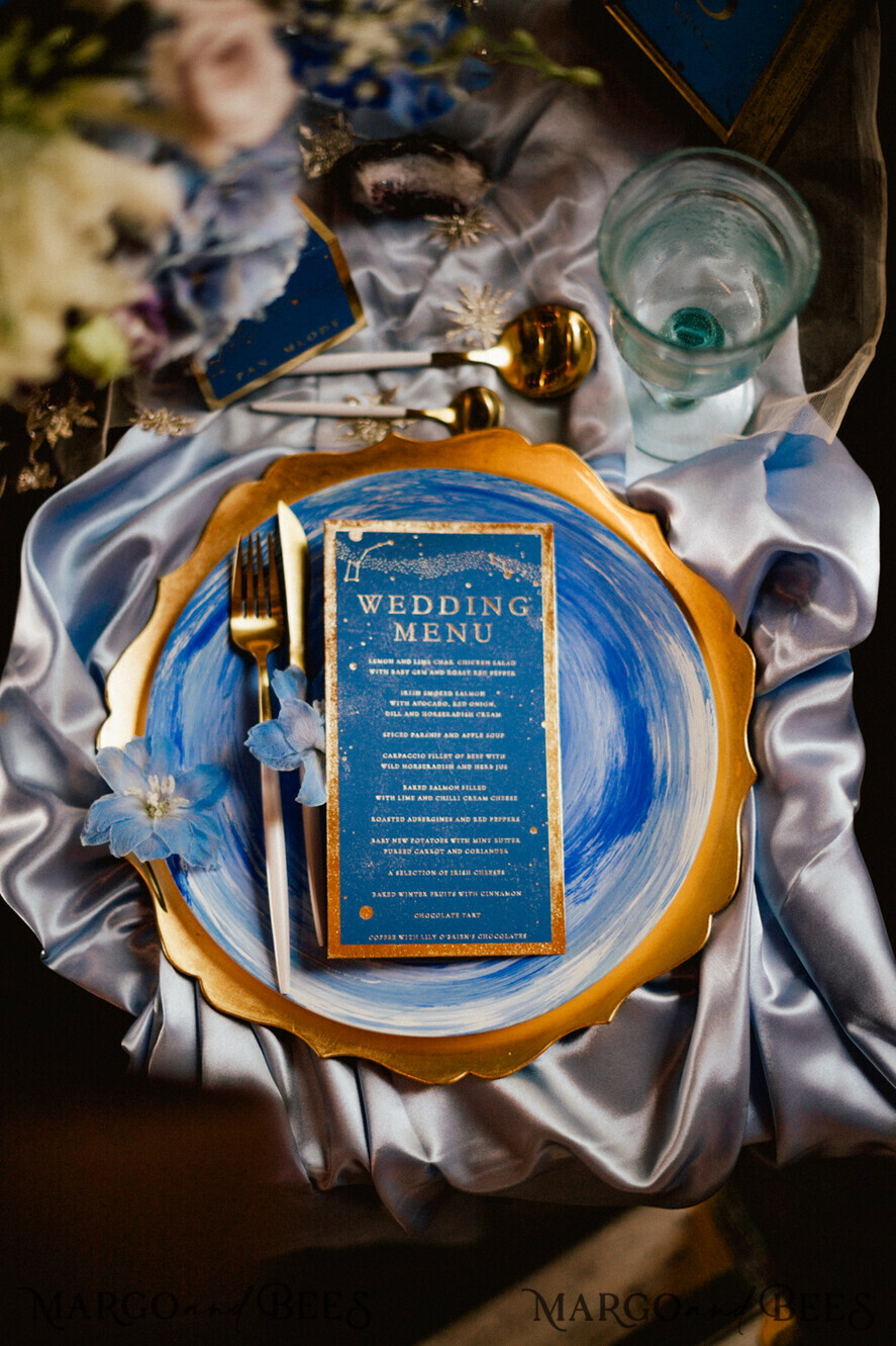 MENU & PROGRAMS glitter/ luxury premium Luxury Golden Shine Wedding Menu, Royal Navy Blue Wedding Menu Cards, Glamour Gold Foil Wedding Menu, Elegant, Bespoke Galaxy Menu, Stars Menu, Navy Blue Menu